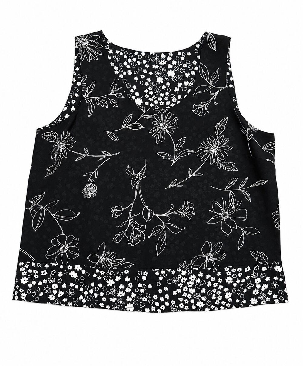 Womens Black White Floral Sleeveless Tank Top Blouse Large